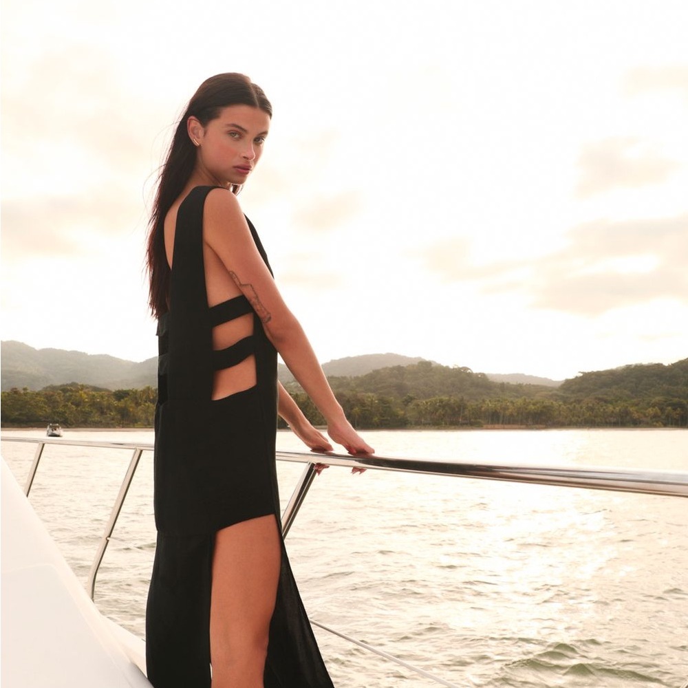 Black Swim Cover-Up with cut outs Dress NWT